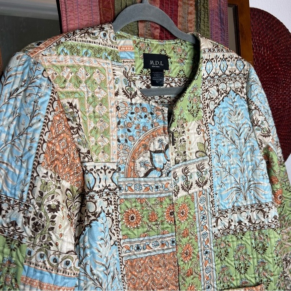 M. D. L. New York Multicolor Patchwork Quilted Like Zipper Jacket size Large - Picture 2 of 5